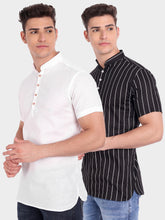 Mens Straight Strip Half Sleeve Kurta (Pack 2)